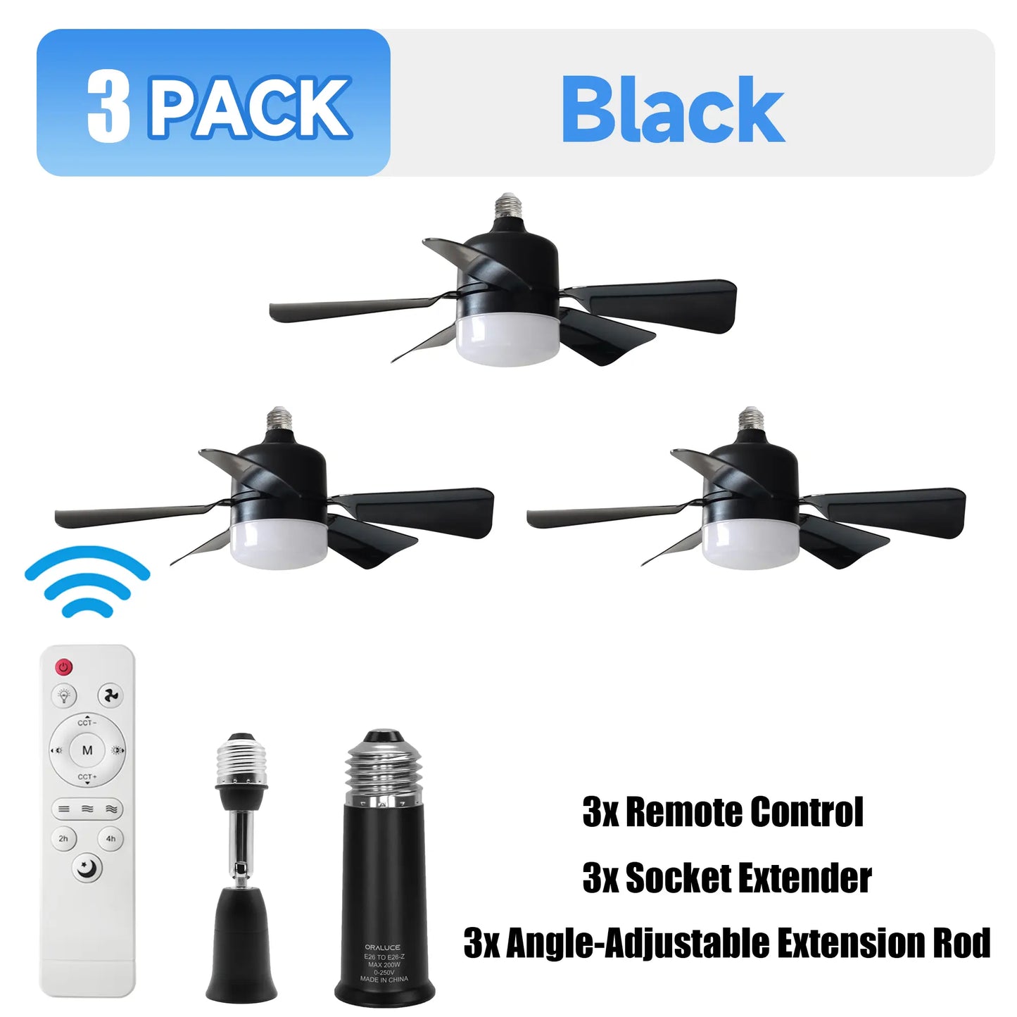 2-In-1 Screw-In Ceiling Fan Light with Adjustable Angle Pole | Dimmable 3000K-6000K LED, Quiet Remote Fan for Living Room & Garage
