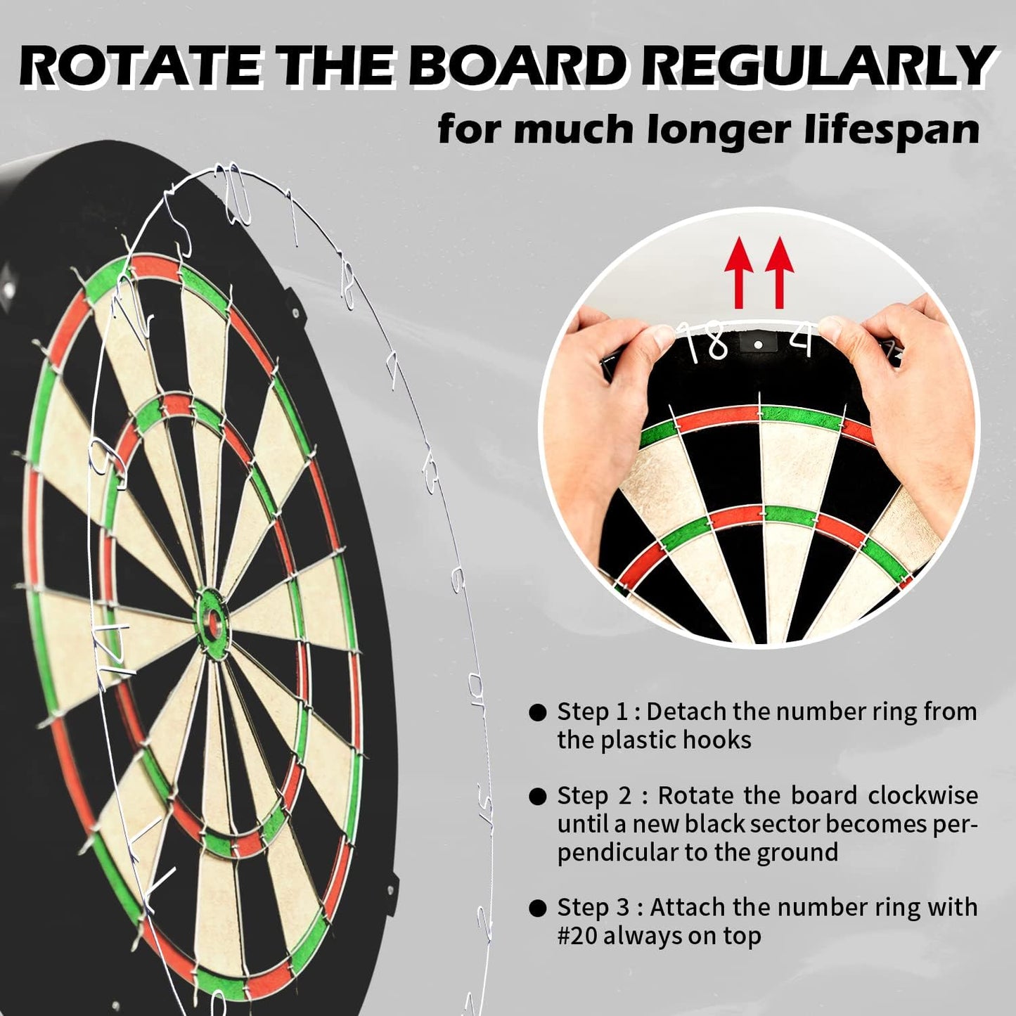 Dartboard with Staple-Free Bullseye, 18G Steel Tip Darts Set,12 Steel Tip Darts 18G, Dartboard Mounting Kits Included