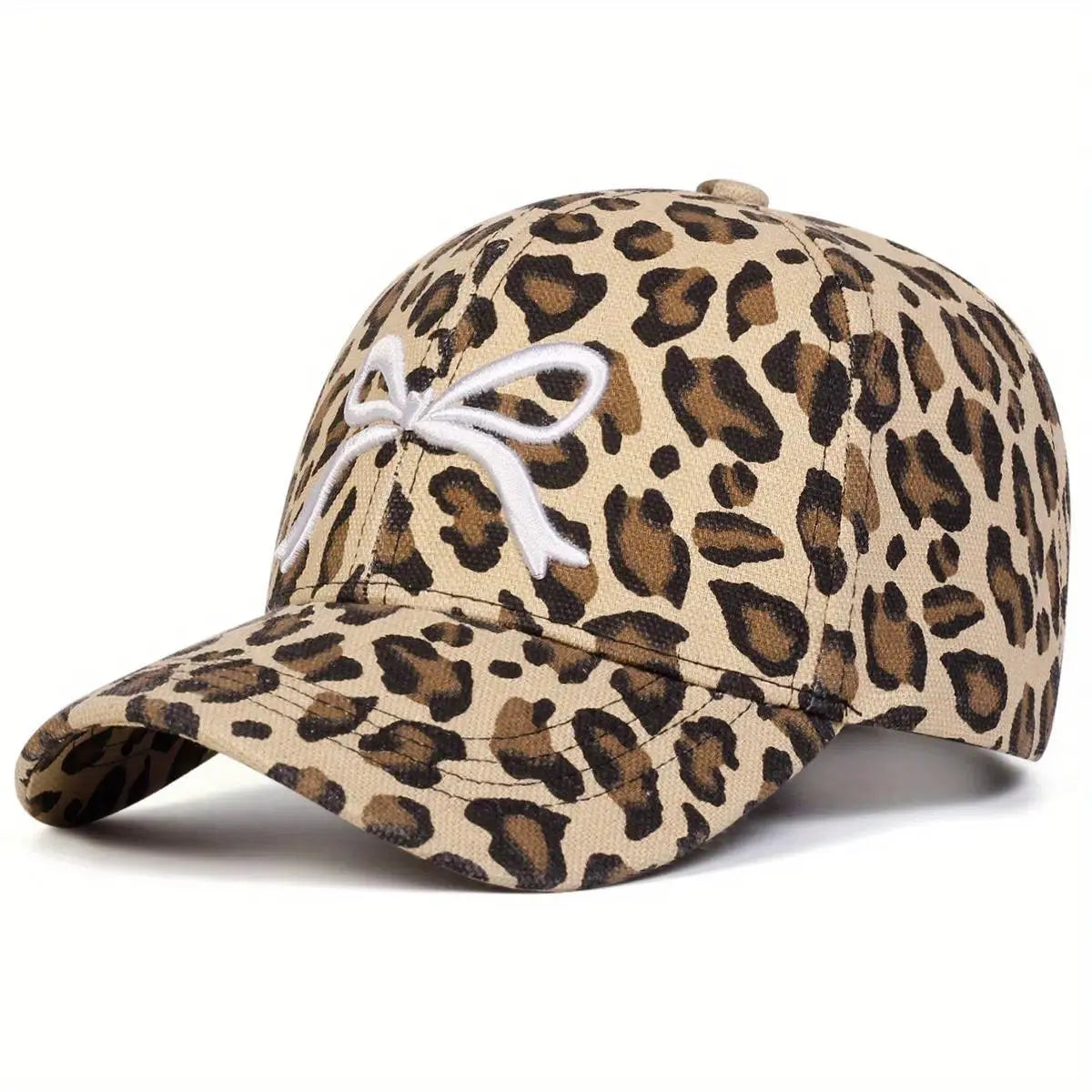 Unisex Leopard Print Bow Baseball Hat with Leather Patch - Adjustable, Lightweight, Breathable UV Sun Protection Trucker Hat for Outdoor Daily Wear, Travel, Hats