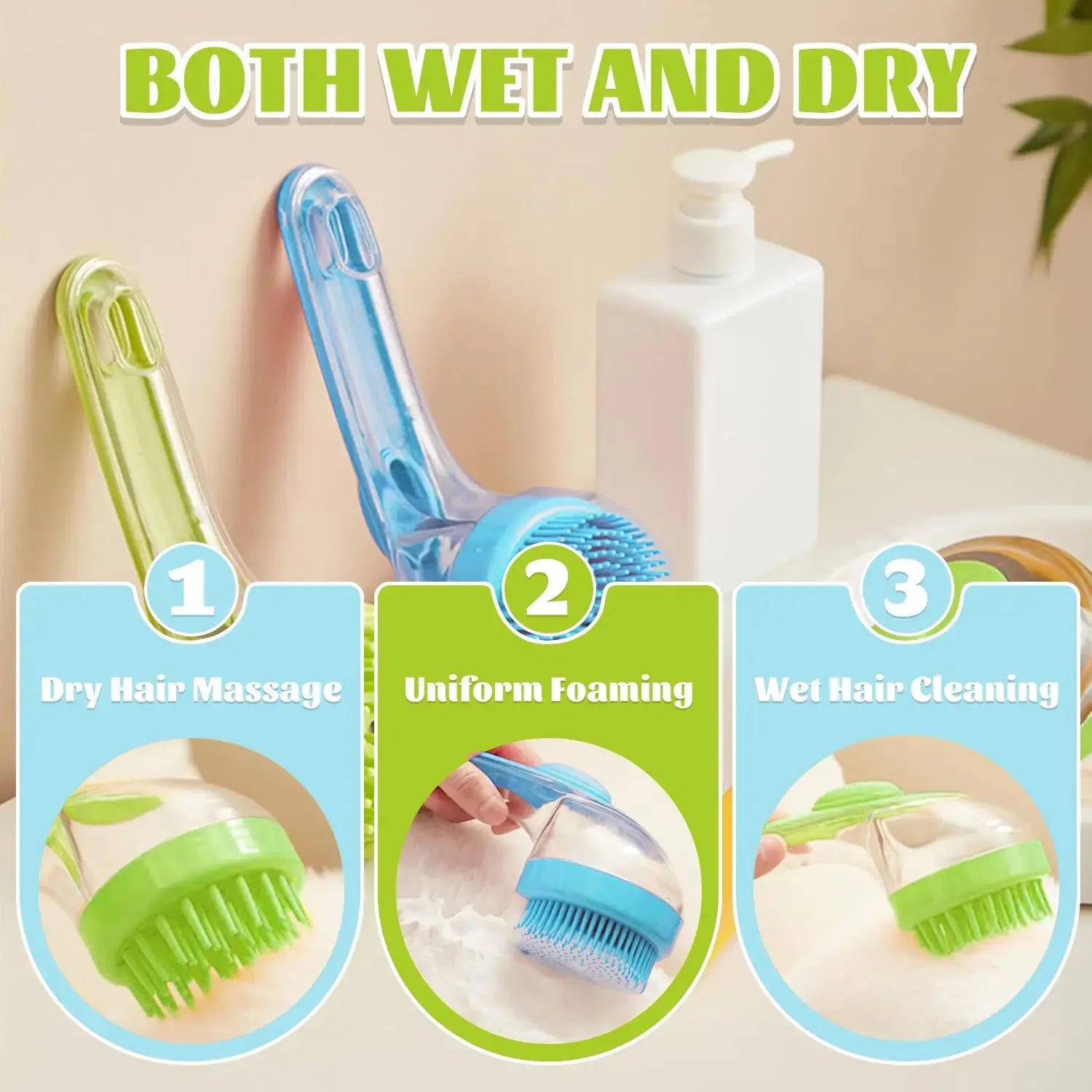 Pet Bath Brush 2 in 1 Dog Bath Brush with Built-In Shampoo Dispenser Multi-Functional Dog Bath Brush for Long & Short Haired Dogs Cats Shower