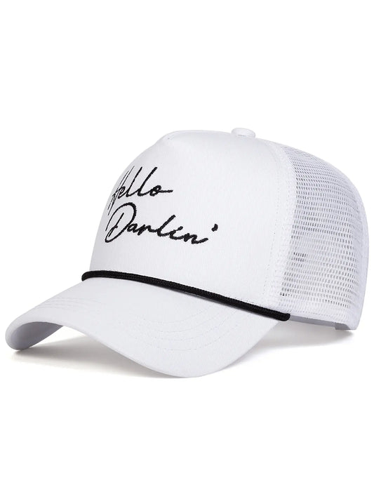 Unisex Hello Darlin Baseball Cap Adjustable Sun Hat, Casual Fitted Cartoon Pattern, Ideal for Travel Beach Vacation All Seasons, Embroidery Adjustable Hat, Embroidered Cap