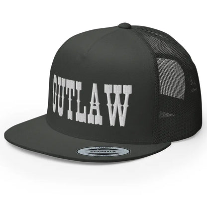 RIVEMUG Western Outlaw Trucker Hat Flat Bill High Crown Adjustable Cowboy Rodeo Cap