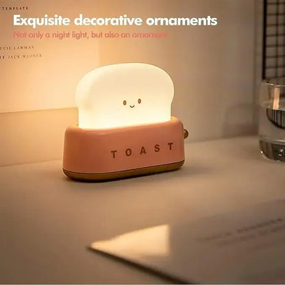 Cute Toast LED Night Light Table Lamp, Rechargeable Bedroom Bedside Lamp with Timer, Soft Warm Glow Decorative Desk Light for Kids Room, Nursery, Birthday Gift for Boys & Girls Summerwins