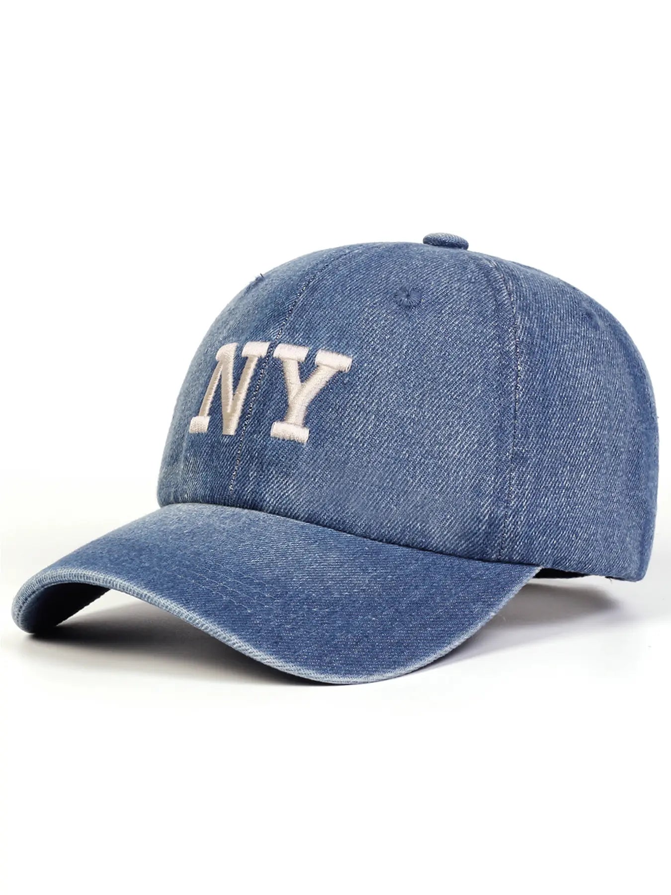 Unisex Ny Washed Denim Baseball Cap, Adjustable Sun Protection Casual Hat, Leopard Pattern Woven Fabric, Spring & Fall Outdoor Travel, Adjustable Snapback Cap