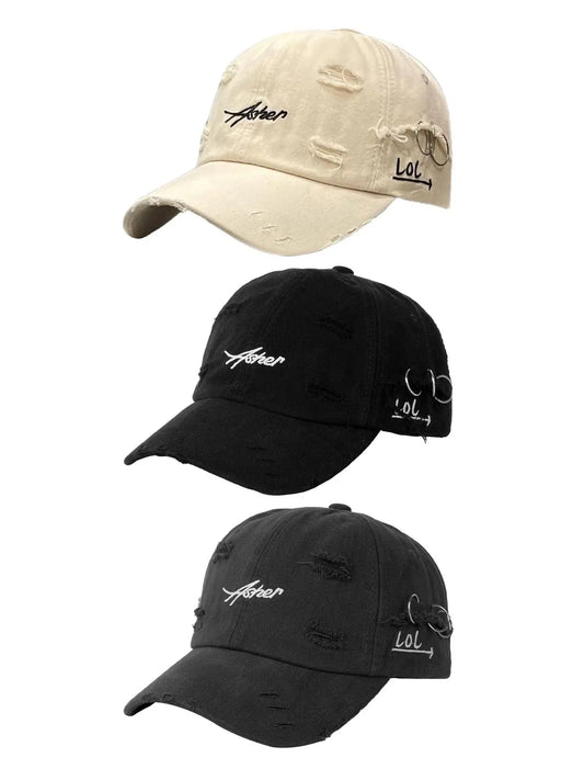 Unisex Letter Embroidery Classic Baseball Cap, Casual Trendy Ripped Designed Duckbill Cap, Fashionable Hat for Men & Women for All Season, Letter Embroidered Hat, Gifts for Girlfriend