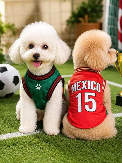 Mexico 15 Pet Jersey Shirt for Dogs and Cats, Breathable Sleeveless Pet Soccer Vest, Lightweight Puppy Sports Outfit for Small Medium Pets, Cute Mesh Dog Cat Clothes for Daily Wear, Photos, Parties and Game Day