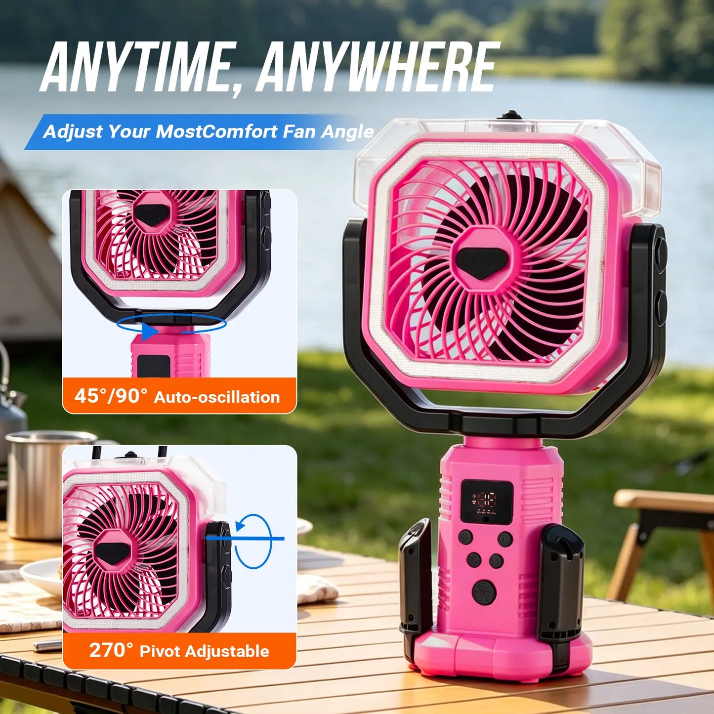 Qawtor 2026 Upgraded Version Portable Camping Fan with Mist, Rechargeable Outdoor Fan, Tripod & Hanging Hook, Telescopic Stand, Digital Display, Multi-Speed Battery Fan，Modern Style，Easy Travel Camping Fan Summerwins