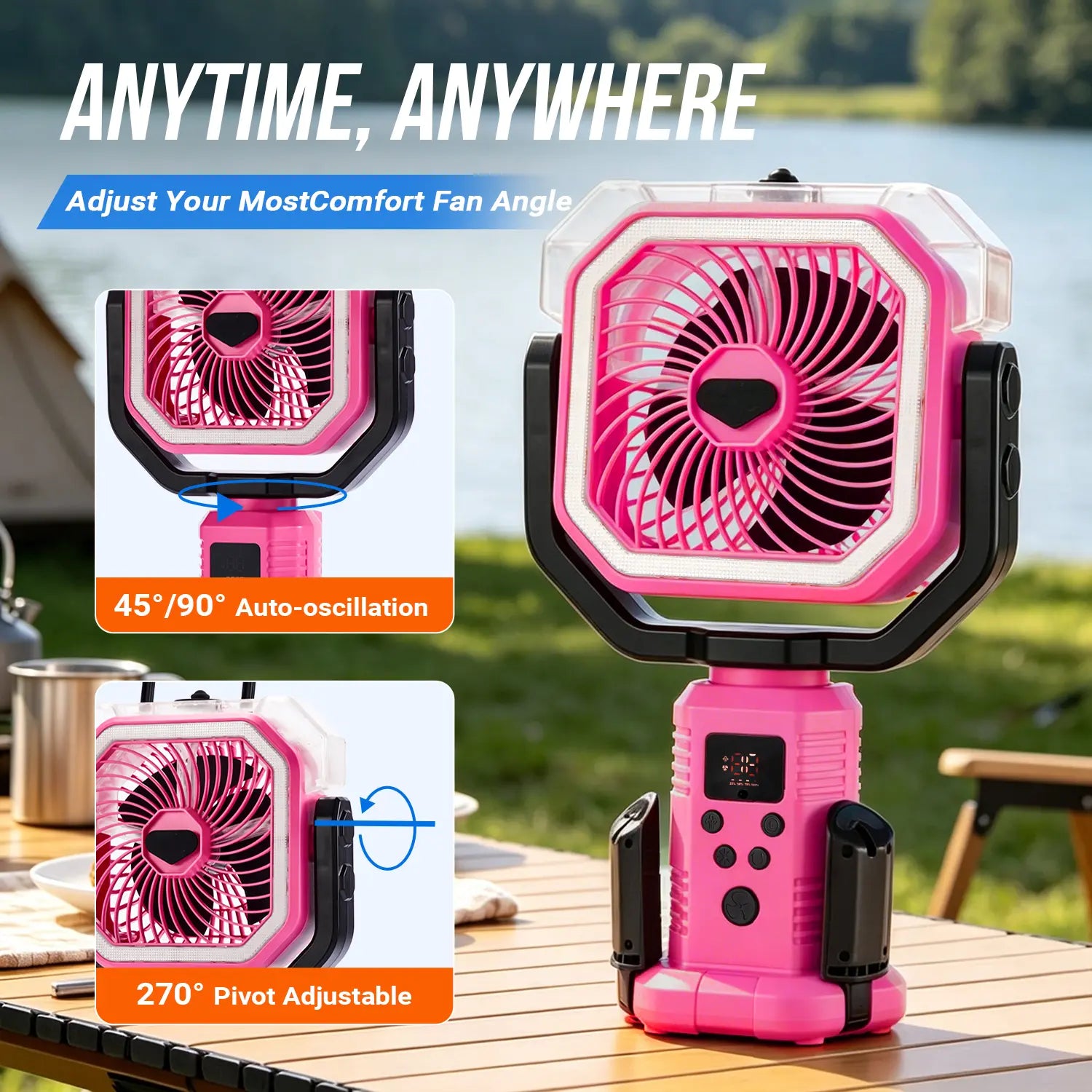 Qawtor 2026 Upgraded Version Portable Camping Fan with Mist, Rechargeable Outdoor Fan, Tripod & Hanging Hook, Telescopic Stand, Digital Display, Multi-Speed Battery Fan，Modern Style，Easy Travel Camping Fan Summerwins