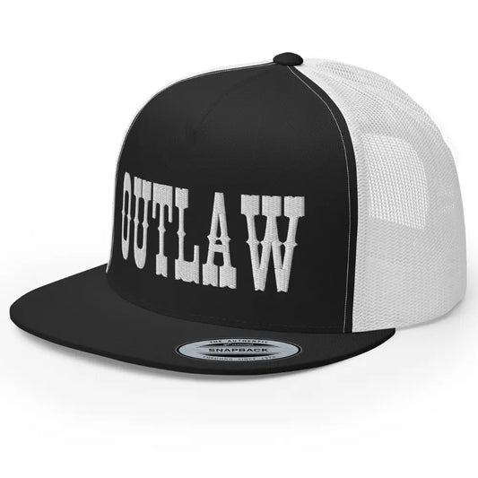 RIVEMUG Western Outlaw Trucker Hat Flat Bill High Crown Adjustable Cowboy Rodeo Cap
