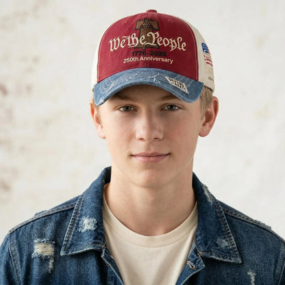 “We the People” 1776 Vintage Patriotic Baseball Cap – Embroidered Liberty Bell & American Flag Hat – Distressed Cotton “Freedom Is Essential” Dad Hat Gift for Men Veterans Adjustable Snapback Hat