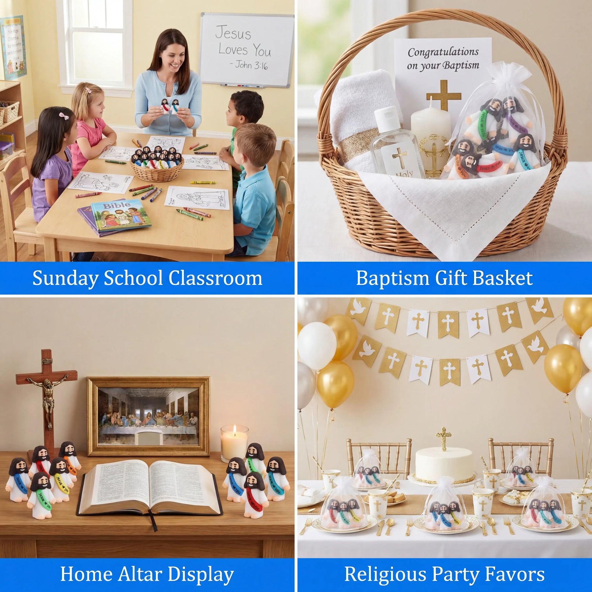 30/60 Pcs Little Jesus Figures - High-Quality Mini Jesus Figurines in Bulk, Jesus Loves You Figures, Colorful Easter Jesus Love You Mini Rubber Toys for Sunday School Baptism Gifts