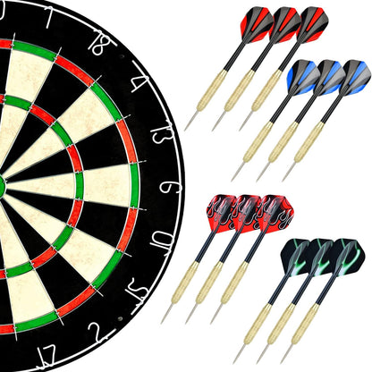 Dartboard with Staple-Free Bullseye, 18G Steel Tip Darts Set,12 Steel Tip Darts 18G, Dartboard Mounting Kits Included