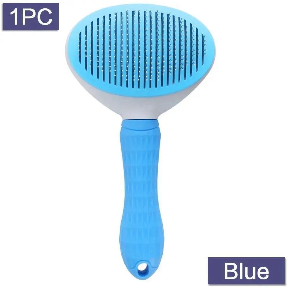 Self-Cleaning Pet Grooming Brush - Stainless Steel Deshedding Tool for Dogs & Cats, Anti-Static Massage Comb with Hair Containment & Tangle-Free Design, Non-Slip Handle for Small Medium Pets, Grooming Tools, Travel Accessories