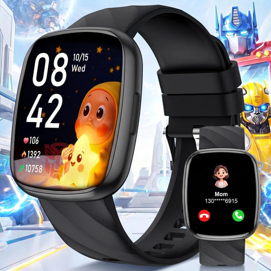 Transformers S60K Kids' Smartwatch 1.6-Inch Fitness Tracker with Heart Rate Monitor, Sleep Tracking, IP68 Water Resistance, 12/24-Hour Format, Educational Toys & Birthday Gifts for Girls Ages 6-12 - Wearable, Adjustable Wearable Adjustable Bluetooth Wrist