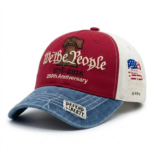 “We the People” 1776 Vintage Patriotic Baseball Cap – Embroidered Liberty Bell & American Flag Hat – Distressed Cotton “Freedom Is Essential” Dad Hat Gift for Men Veterans Adjustable Snapback Hat