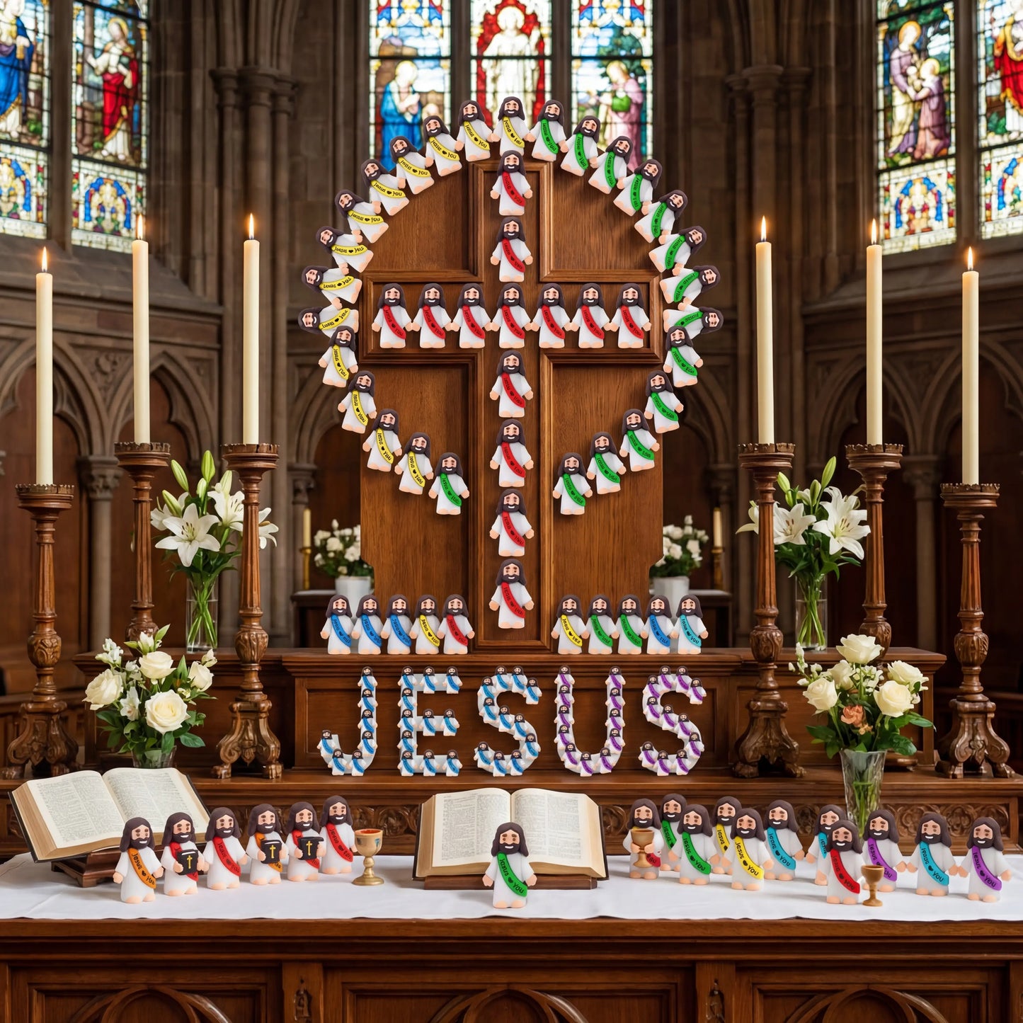 30/60 Pcs Little Jesus Figures - High-Quality Mini Jesus Figurines in Bulk, Jesus Loves You Figures, Colorful Easter Jesus Love You Mini Rubber Toys for Sunday School Baptism Gifts