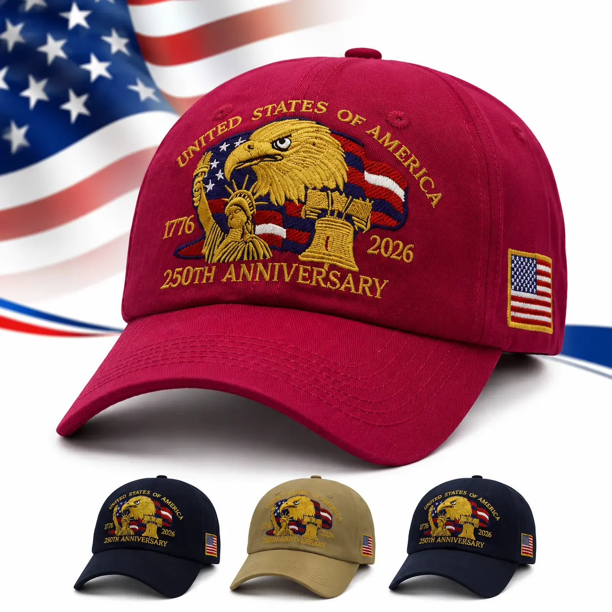 1Pc 250Th Anniversary of the United States Baseball Cap – Featuring a Bald Eagle, National Flag, and Statue of Liberty. Perfect for National Day and Everyday Wear, It’S a Must-Have for Patriots