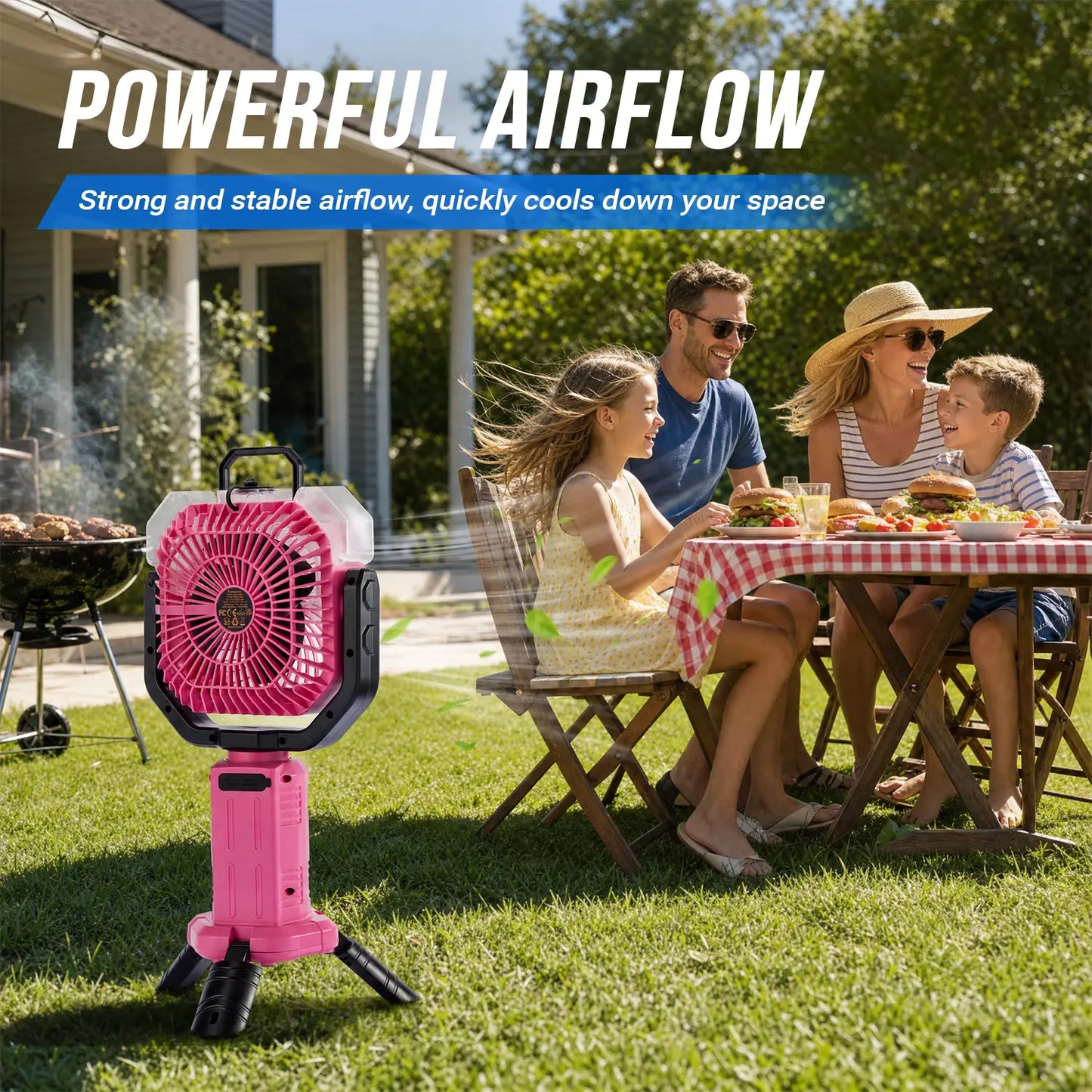 Qawtor 2026 Upgraded Version Portable Camping Fan with Mist, Rechargeable Outdoor Fan, Tripod & Hanging Hook, Telescopic Stand, Digital Display, Multi-Speed Battery Fan，Modern Style，Easy Travel Camping Fan Summerwins
