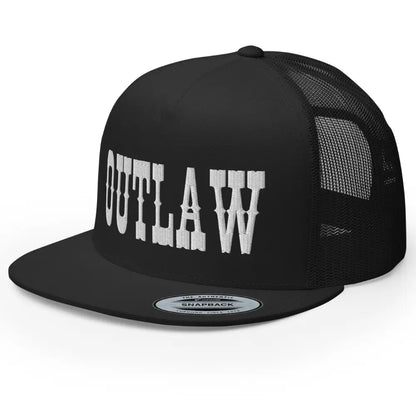 RIVEMUG Western Outlaw Trucker Hat Flat Bill High Crown Adjustable Cowboy Rodeo Cap