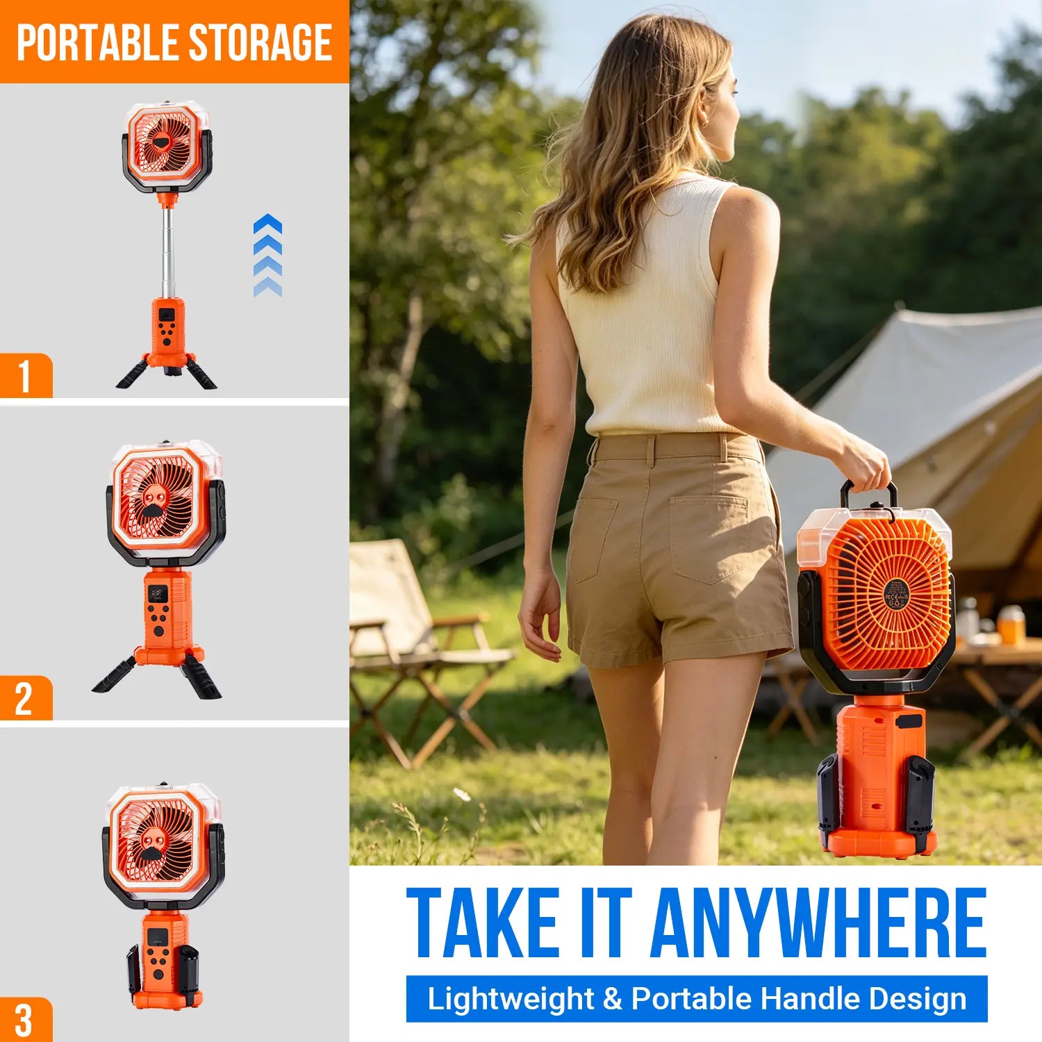 Qawtor 2026 Upgraded Version Portable Camping Fan with Mist, Rechargeable Outdoor Fan, Tripod & Hanging Hook, Telescopic Stand, Digital Display, Multi-Speed Battery Fan，Modern Style，Easy Travel Camping Fan Summerwins