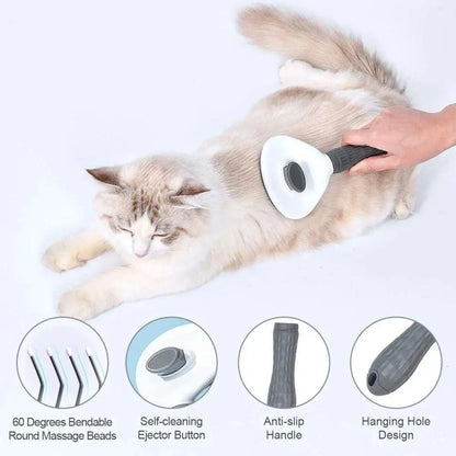 Self-Cleaning Pet Grooming Brush - Stainless Steel Deshedding Tool for Dogs & Cats, Anti-Static Massage Comb with Hair Containment & Tangle-Free Design, Non-Slip Handle for Small Medium Pets, Grooming Tools, Travel Accessories