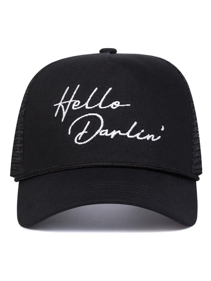 Unisex Hello Darlin Baseball Cap Adjustable Sun Hat, Casual Fitted Cartoon Pattern, Ideal for Travel Beach Vacation All Seasons, Embroidery Adjustable Hat, Embroidered Cap