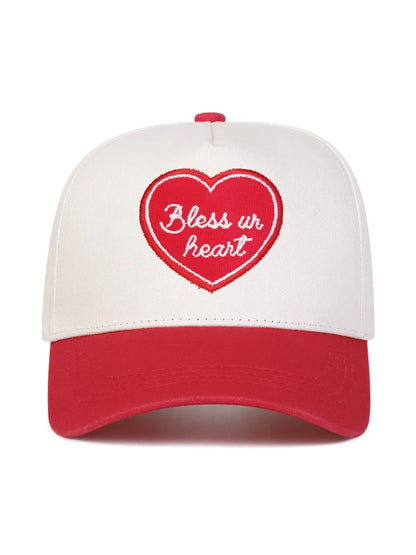 Unisex Heart Bless Ur Heart Letter Baseball Cap, Adjustable Outdoor Sun Protection Hat, Casual Spring & Fall Travel Beach Vacation, Adjustable Sunscreen Hat, Adjustable Snapback Hat, Casual Trendy Hat