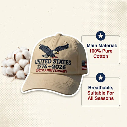 UNITED STATES 1776-2026 250TH ANNIVERSARY EMBROIDERED EAGLE BASEBALL CAP U.S. INDEPENDENCE DAY CELEBRATION DUCKBILL HAT with PATRIOTIC CASUAL HEADWEAR for MEN and WOMEN