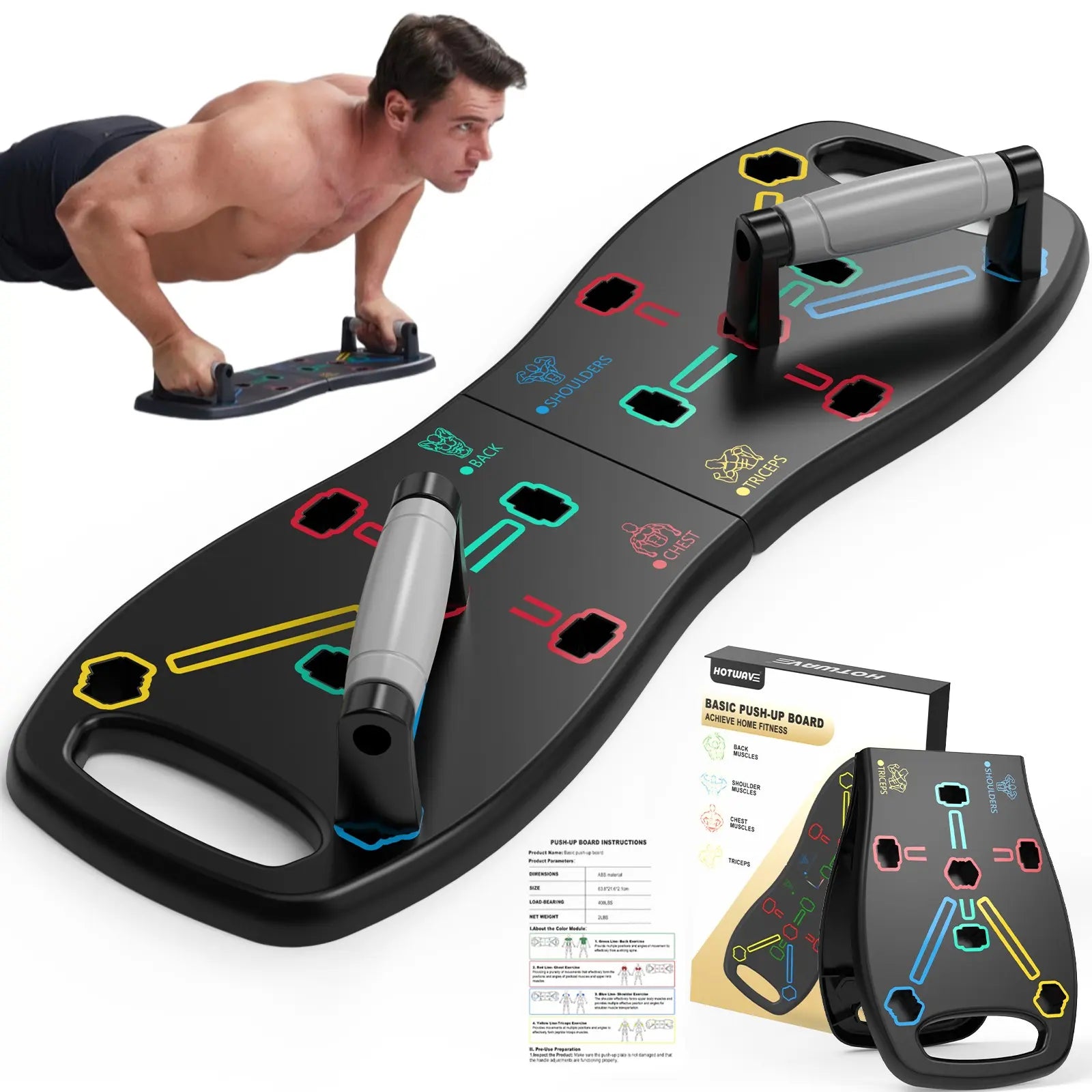 HOTWAVE Push up Board Fitness,Professional Strength Training Equipment for Chest, Shoulders, Back & Triceps, Portable Workout Station with Non-Slip Handles Home Exercise Machine Arm Exerciser Push up Stand Push up Bars Summerwins Fathersdaygift
