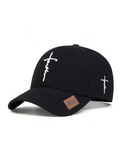 Unisex Faith Cross Embroidered Baseball Cap, Adjustable Snapback, Lightweight Polyester, Casual Sports Hat, Cross Embroidery, Solid Color Design, Contemporary Trends, Statement Cap, Polyester Caps