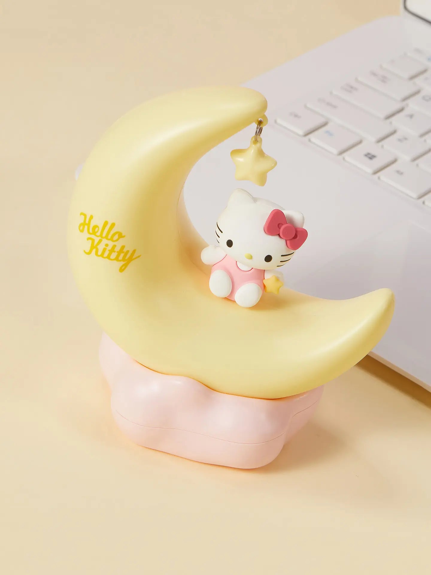 MINISO Hello Kitty Sweet Style LED Night Light, Moon Shape Cute Bedside Lamp, Soft Warm Light Decorative Ornament, Portable USB Rechargeable Night Lamp, Ideal Birthday Holiday Gift for Girls Bedroom Home Decoration#Summervibes