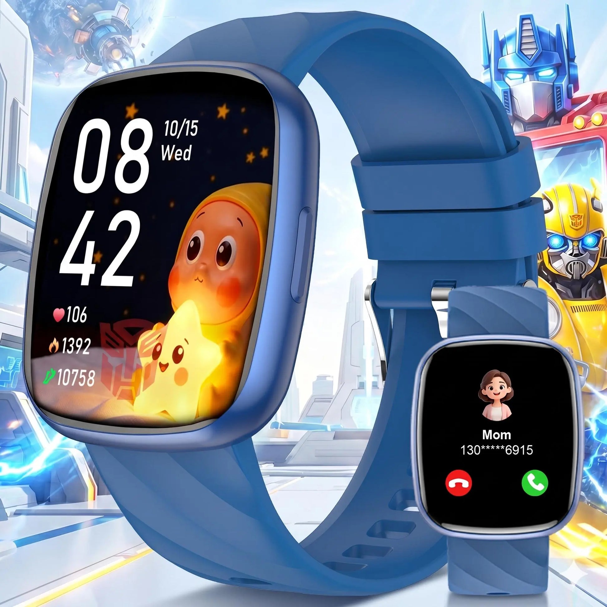 Transformers S60K Kids' Smartwatch 1.6-Inch Fitness Tracker with Heart Rate Monitor, Sleep Tracking, IP68 Water Resistance, 12/24-Hour Format, Educational Toys & Birthday Gifts for Girls Ages 6-12 - Wearable, Adjustable Wearable Adjustable Bluetooth Wrist