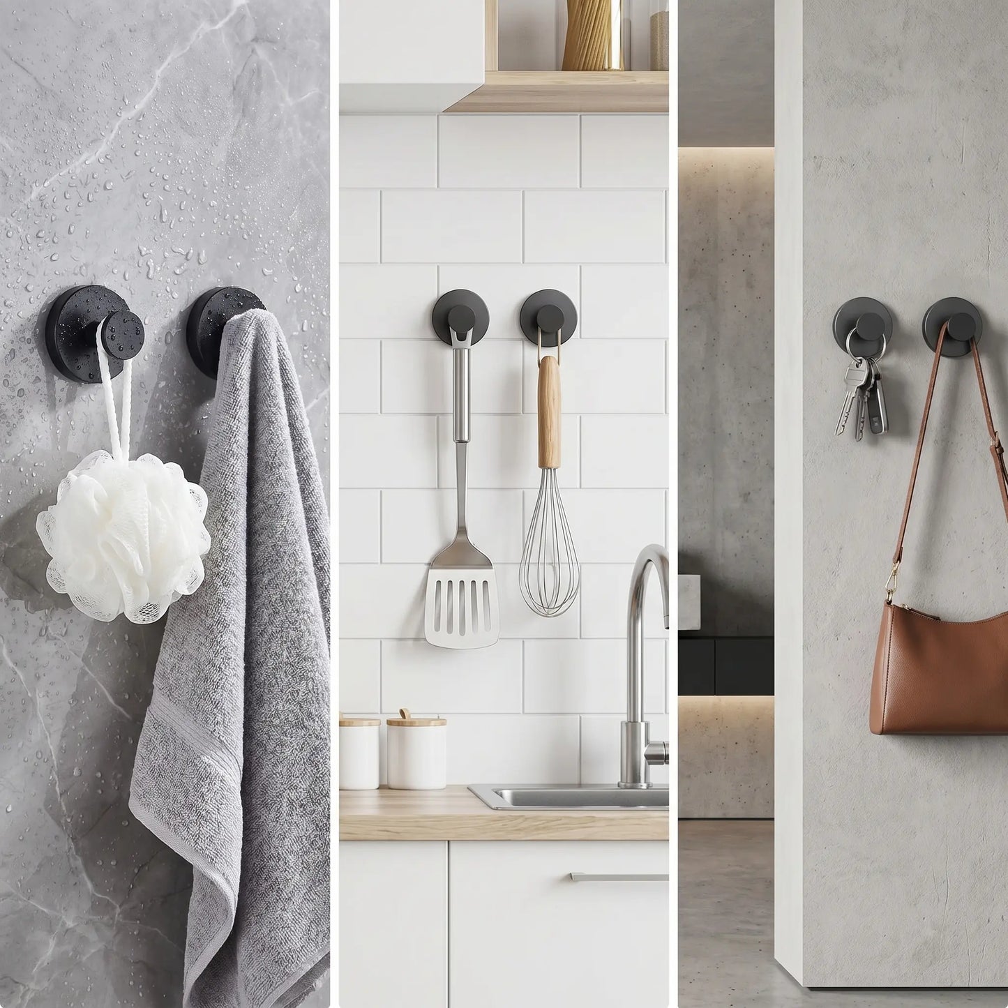 2 PCS Sturdy Suction Cup Hooks | Damage-Free & No Tools Required | Waterproof Shower Towel Holder