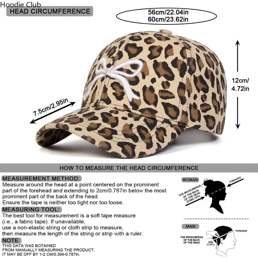 Unisex Leopard Print Bow Baseball Hat with Leather Patch - Adjustable, Lightweight, Breathable UV Sun Protection Trucker Hat for Outdoor Daily Wear, Travel, Hats