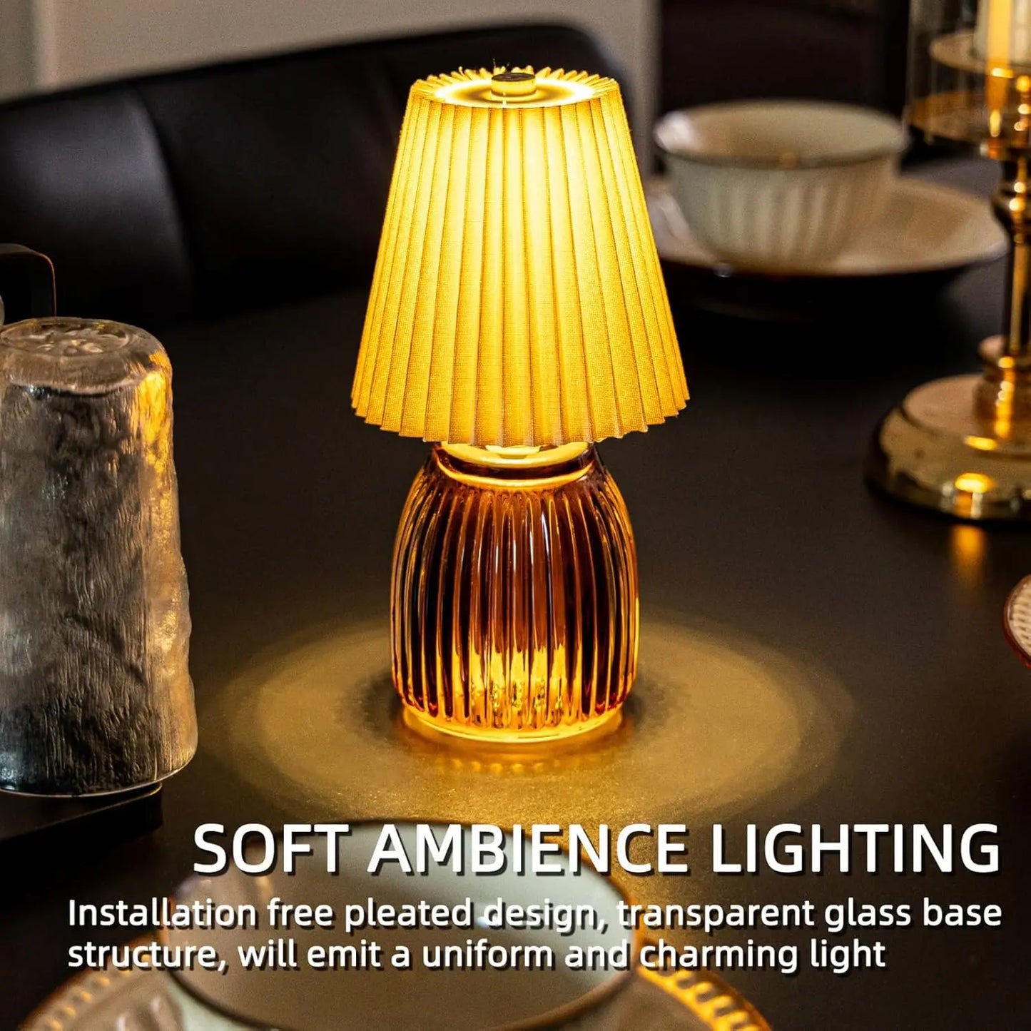 MJ Cordless Lamps with Timer Battery Operated Pleated Lamp Shade for Home Decor Emergency Battery Powered Bedside Lamps for Livingroom Bedroom Home Decor Beige