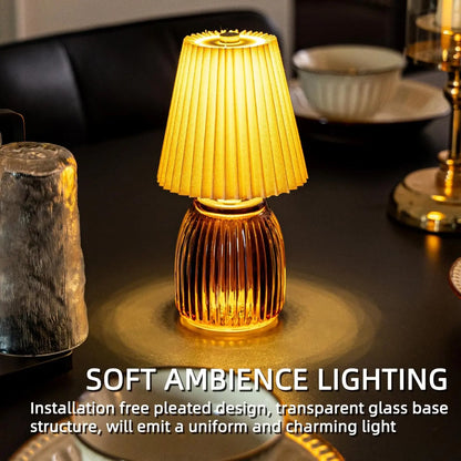 MJ Cordless Lamps with Timer Battery Operated Pleated Lamp Shade for Home Decor Emergency Battery Powered Bedside Lamps for Livingroom Bedroom Home Decor Beige