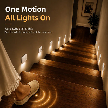 EZVALO 6 Pack Motion Sensor Night Lights, Smart Sync Stair Lights with 1500Mah Rechargeable Battery, Magnetic Dimmable Wall Lights, LED Nightlight for Hallway, Stairs, Bedroom, Barhroom, Kitchen, Family, Kids, Parents, Night Walk Safety, Rental-Friendly