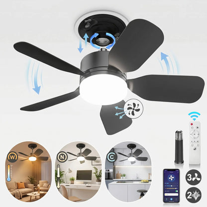 2-In-1 Screw-In Ceiling Fan Light with Adjustable Angle Pole | Dimmable 3000K-6000K LED, Quiet Remote Fan for Living Room & Garage