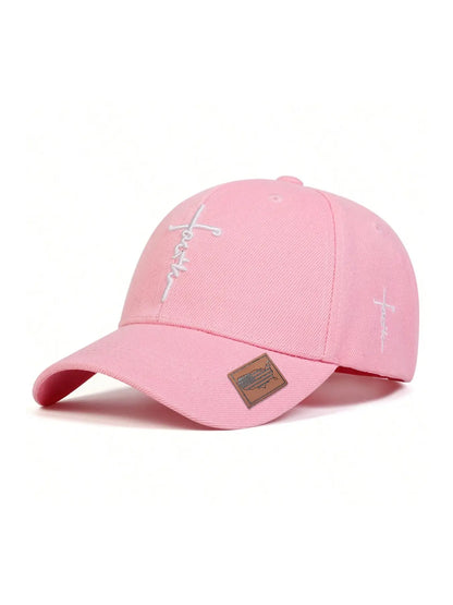 Unisex Faith Cross Embroidered Baseball Cap, Adjustable Snapback, Lightweight Polyester, Casual Sports Hat, Cross Embroidery, Solid Color Design, Contemporary Trends, Statement Cap, Polyester Caps
