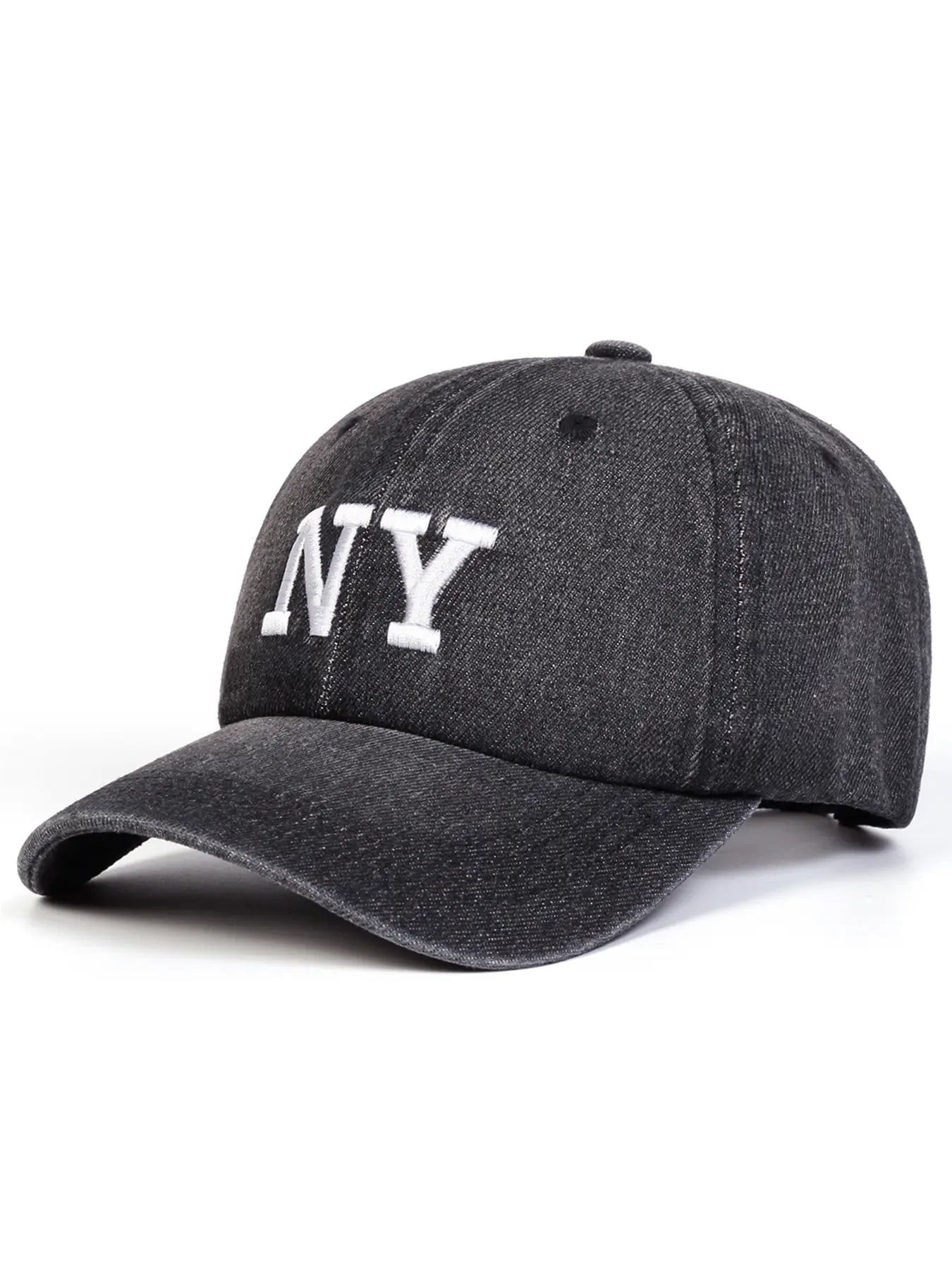 Unisex Ny Washed Denim Baseball Cap, Adjustable Sun Protection Casual Hat, Leopard Pattern Woven Fabric, Spring & Fall Outdoor Travel, Adjustable Snapback Cap