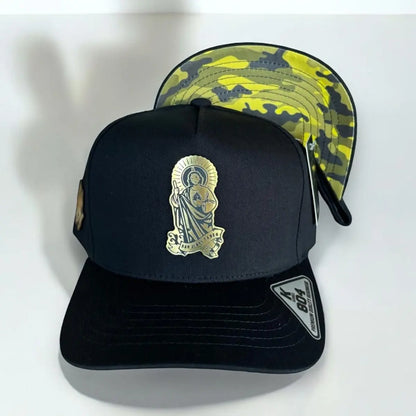 San Judas Tadeo Hats Snapback Black Yellow Camo Cotton