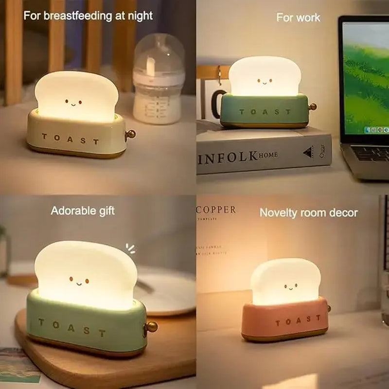 Cute Toast LED Night Light Table Lamp, Rechargeable Bedroom Bedside Lamp with Timer, Soft Warm Glow Decorative Desk Light for Kids Room, Nursery, Birthday Gift for Boys & Girls Summerwins