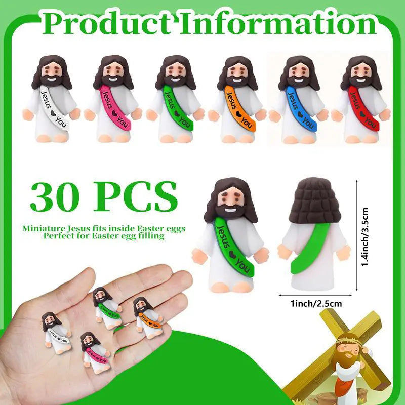 30/60 Pcs Little Jesus Figures - High-Quality Mini Jesus Figurines in Bulk, Jesus Loves You Figures, Colorful Easter Jesus Love You Mini Rubber Toys for Sunday School Baptism Gifts