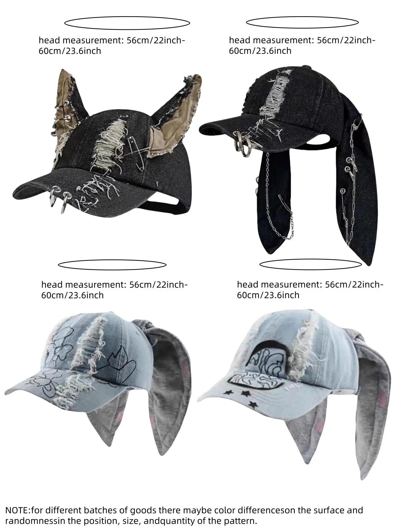 Unisex Wasteland Style Bunny Ear Baseball Cap, Adjustable Fashion Snapback Cap, Punk Denim Graphic Trucker Hat with Chain, Streetwear Hip Hop Costume for Halloween Party, Premium Streetwear Hat
