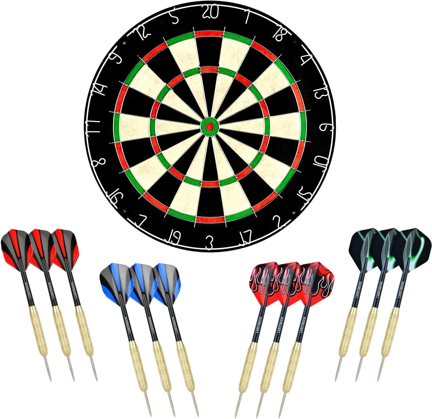Dartboard with Staple-Free Bullseye, 18G Steel Tip Darts Set,12 Steel Tip Darts 18G, Dartboard Mounting Kits Included