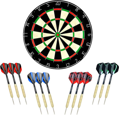 Dartboard with Staple-Free Bullseye, 18G Steel Tip Darts Set,12 Steel Tip Darts 18G, Dartboard Mounting Kits Included