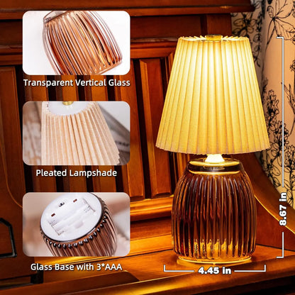 MJ Cordless Lamps with Timer Battery Operated Pleated Lamp Shade for Home Decor Emergency Battery Powered Bedside Lamps for Livingroom Bedroom Home Decor Beige