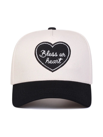Unisex Heart Bless Ur Heart Letter Baseball Cap, Adjustable Outdoor Sun Protection Hat, Casual Spring & Fall Travel Beach Vacation, Adjustable Sunscreen Hat, Adjustable Snapback Hat, Casual Trendy Hat