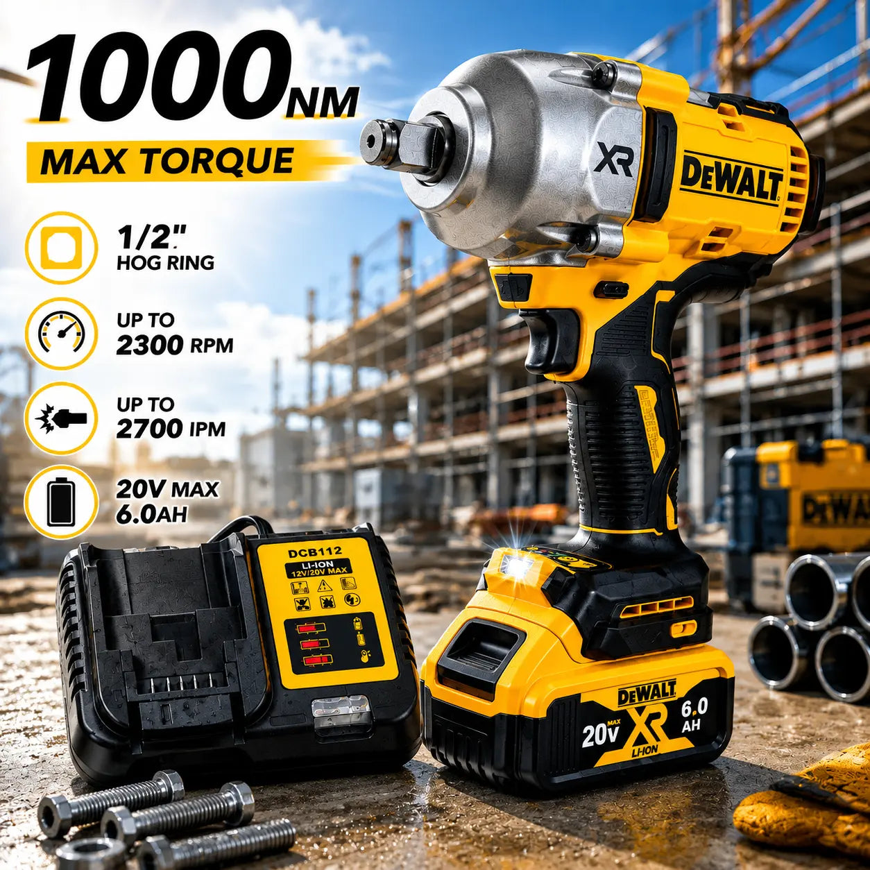 Dewalt DCF900 20V Max XR Brushless Impact Wrench 1/2" Anvil High Torque Professional Grade Cordless Tool with Lithium Battery