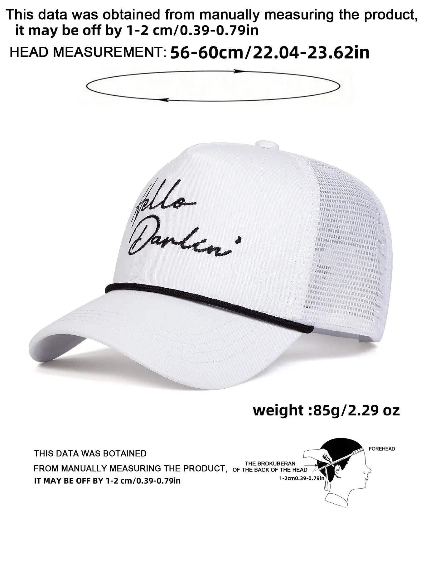 Unisex Hello Darlin Baseball Cap Adjustable Sun Hat, Casual Fitted Cartoon Pattern, Ideal for Travel Beach Vacation All Seasons, Embroidery Adjustable Hat, Embroidered Cap